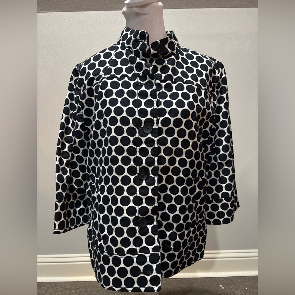 Croft & Barrow Black & White Polka Dot Stretch linen blend Blazer M